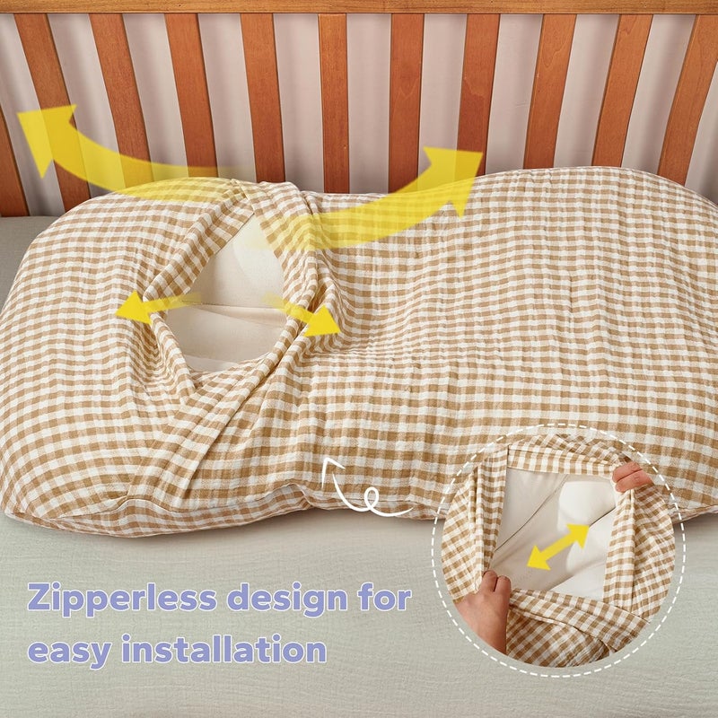 FUNUPUP Muslin Baby Lounger Cover Compatible with Snuggle Me Lounger, Infant Pillow Cover for Newborn, Removable Nest Slipcover for Boys and Girls, Only Cover, Beige and Plaid - Image 5